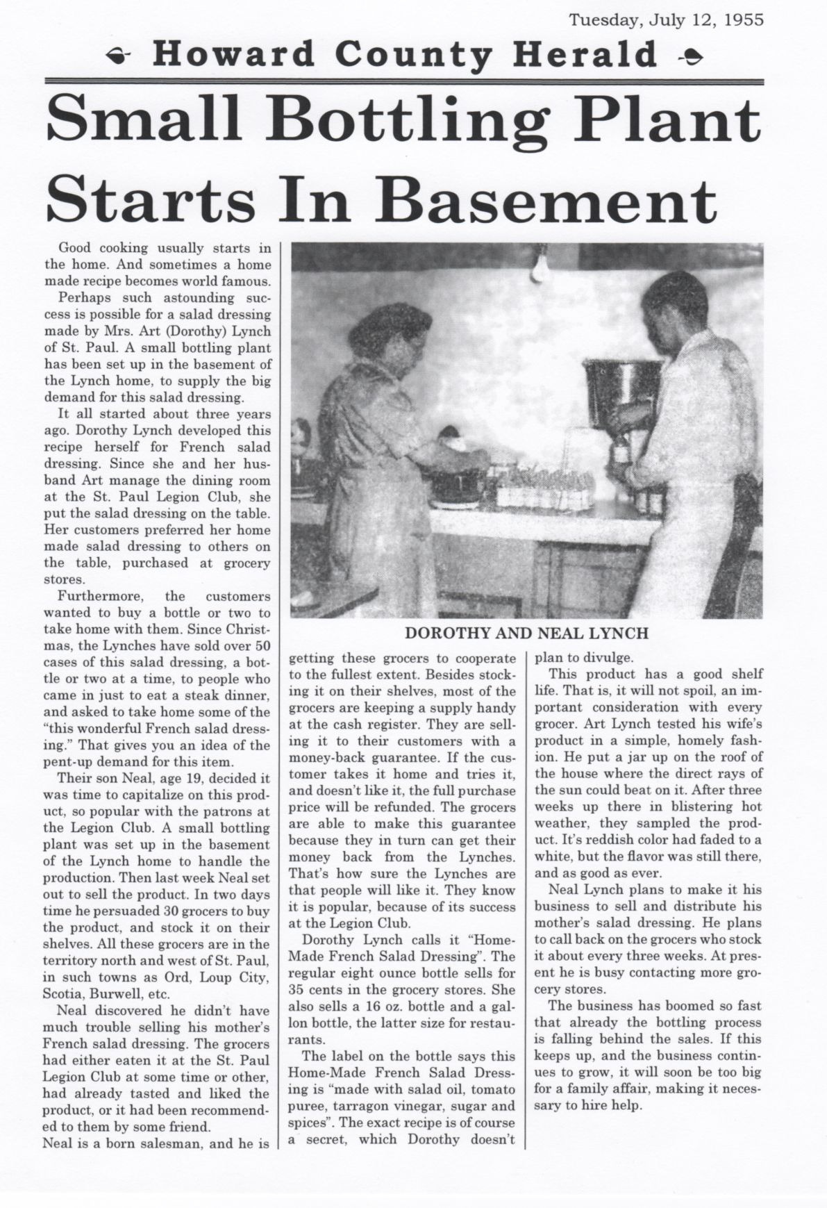 Neal and Dorothy Lynch, Howard County article